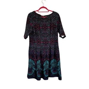 Julian Taylor Pleated Fit And Flare A-line Dress Blue Purple Black Size 14